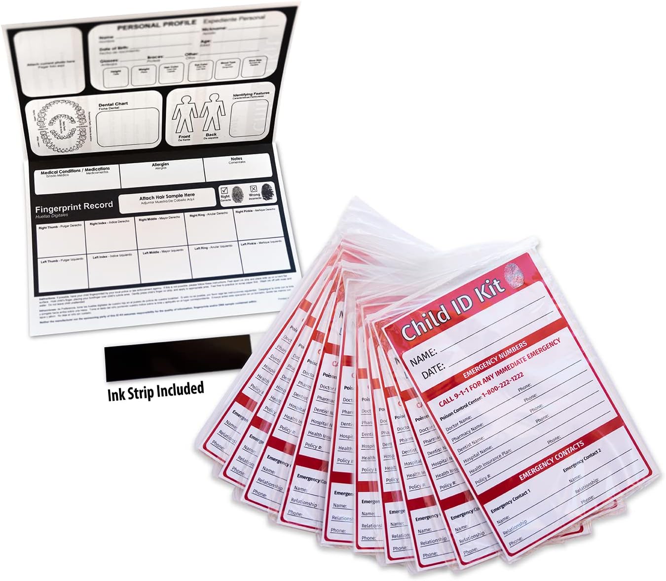 Child ID Kits for Kids with Fingerprint Ink Strip - 25-Pack
