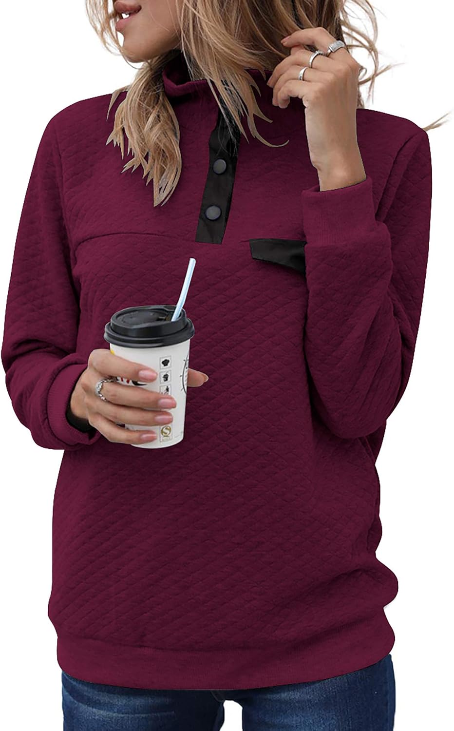 Stylish Quilted Pattern Lightweight Zipper Sweatshirt for Women