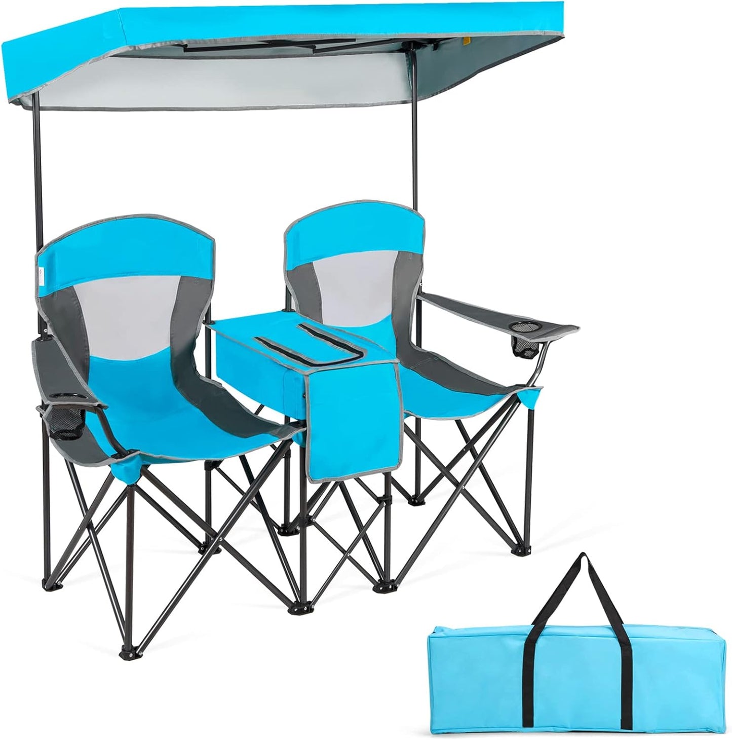 Tangkula Loveseat Camping Chair with Shade & Cooler