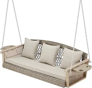 HOMREST 3-Person Porch Swing with Cushions and Cupholders