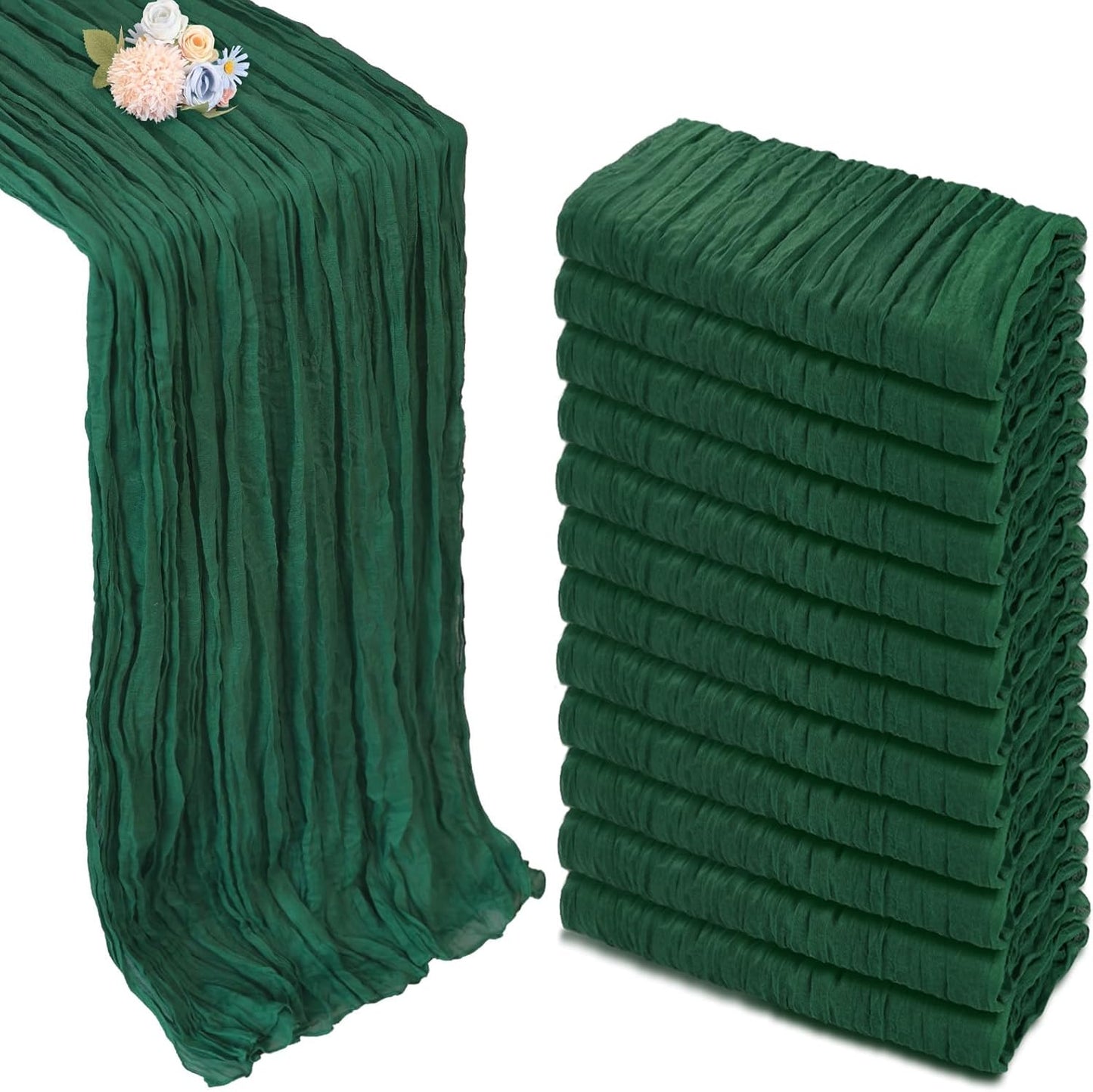 Emerald Green Cheesecloth Table Runner 12 Pack for Events