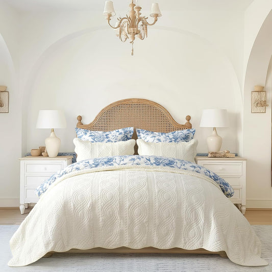 100% Cotton Scallop Quilt Set for Cozy Elegant Bedding
