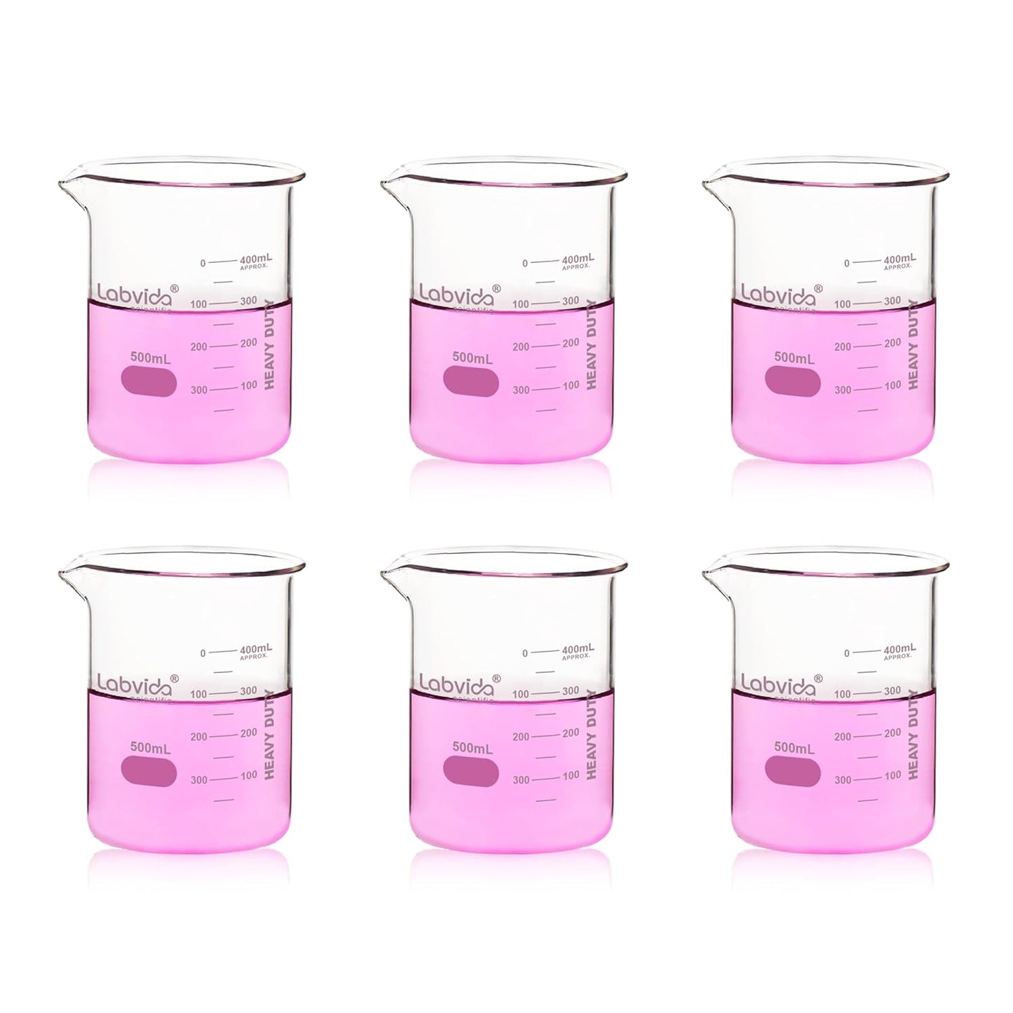 6pcs 500ml Upgrated Thick Glass Beakers for Lab Use