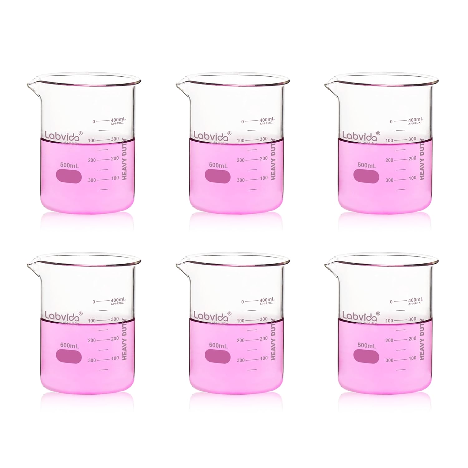 6pcs 500ml Upgrated Thick Glass Beakers for Lab Use