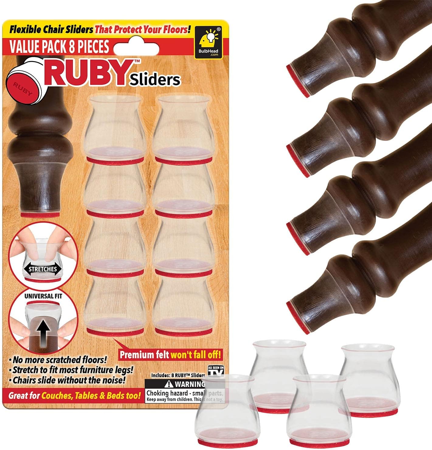 Premium Ruby Slider Chair Covers - Protect Floors from Scratches - 8 Pack