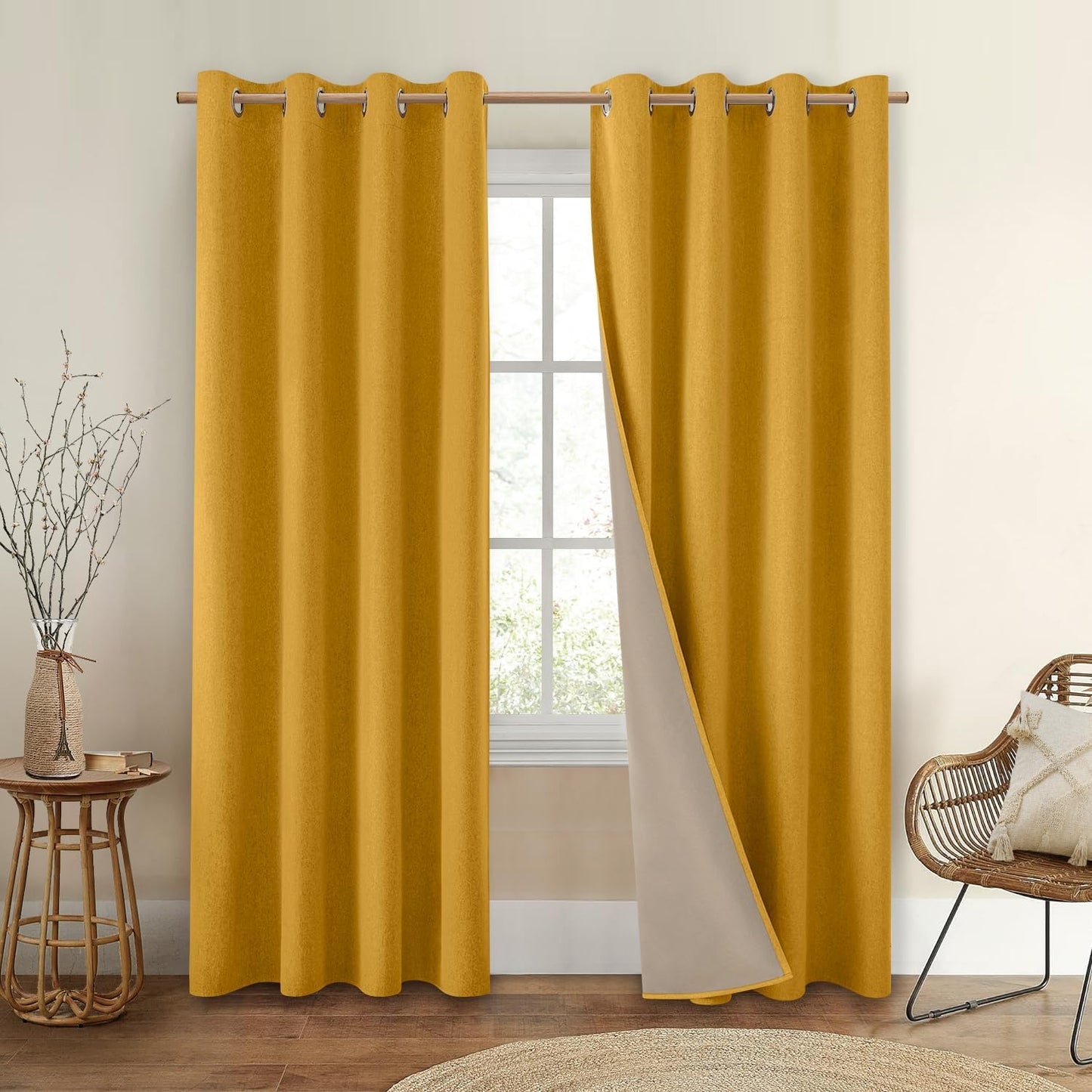 HOMEIDEAS Mustard Yellow Blackout Curtains for Total Darkness