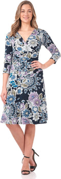 Rekucci Women's Slimming 3/4 Sleeve Fit-and-Flare Crossover Tummy just