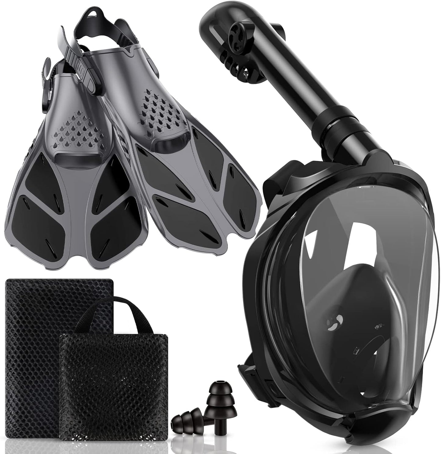 Mask Fins Snorkeling Gear for Adults - Full Face Snorkel Set
