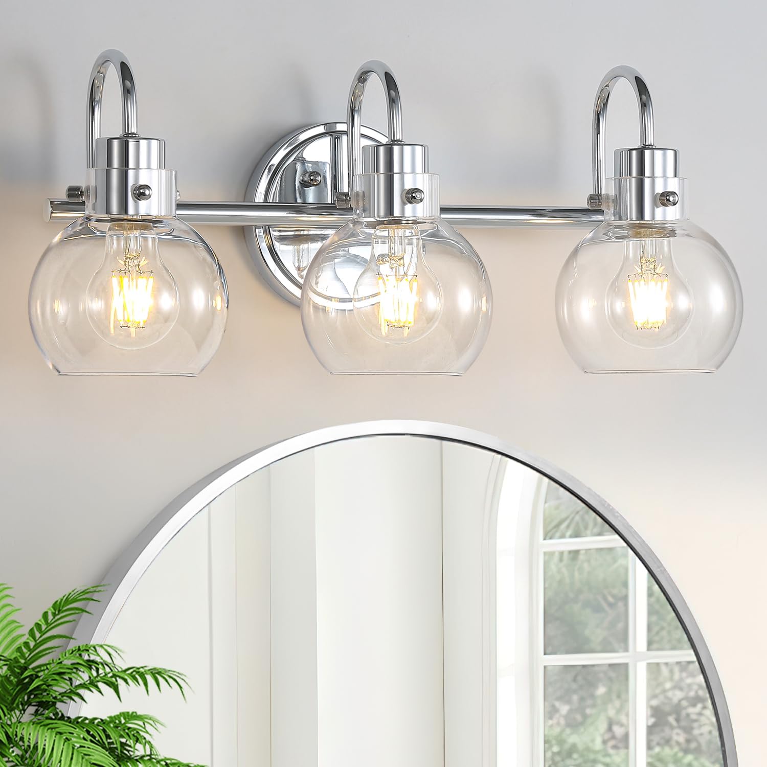 Polished Chrome 3 Light Vanity Light with Clear Globe Shades