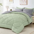 King Comforter Set Sage Green & Light Grey - 7-Piece All-Season