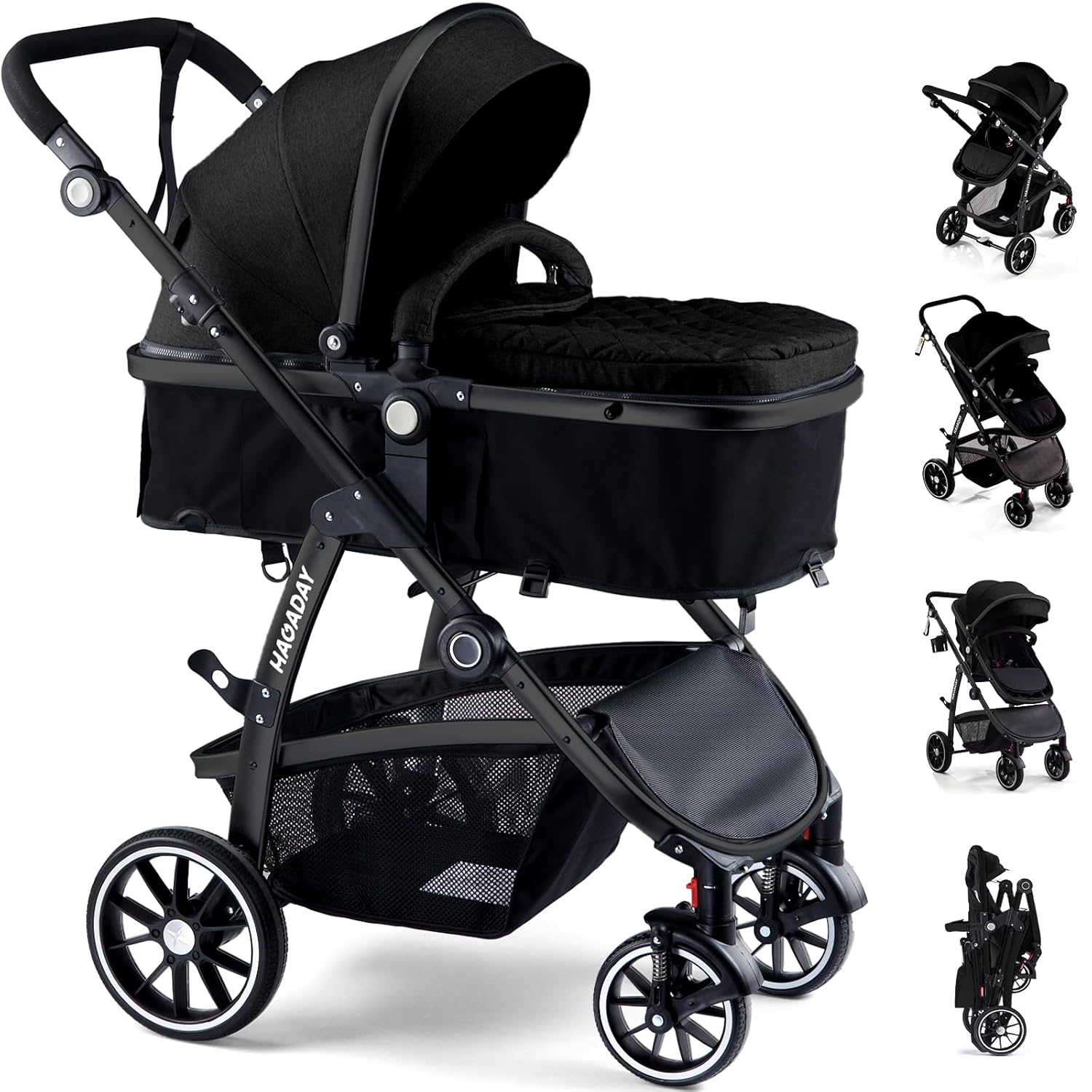 2-in-1 Reversible Baby Stroller with Adjustable Handle and Canopy