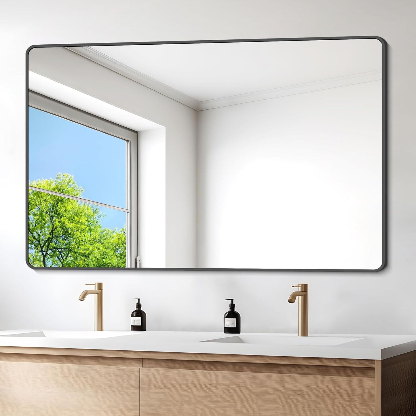 36in x 55in Matte Black Wall Mirror for Bathroom and Living Room