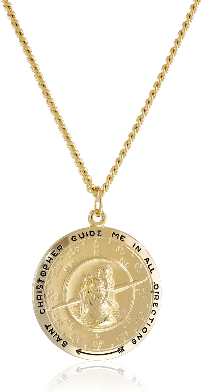 Men's 14k Gold-Filled Saint Christopher Compass Medal Necklace