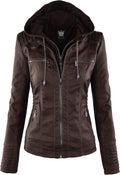 Lock and Love Womens Faux Leather Moto Biker Jacket with Hood