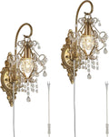 Gold Crystal Vintage Plug in Wall Sconces Set of 2 - Elegant Indoor