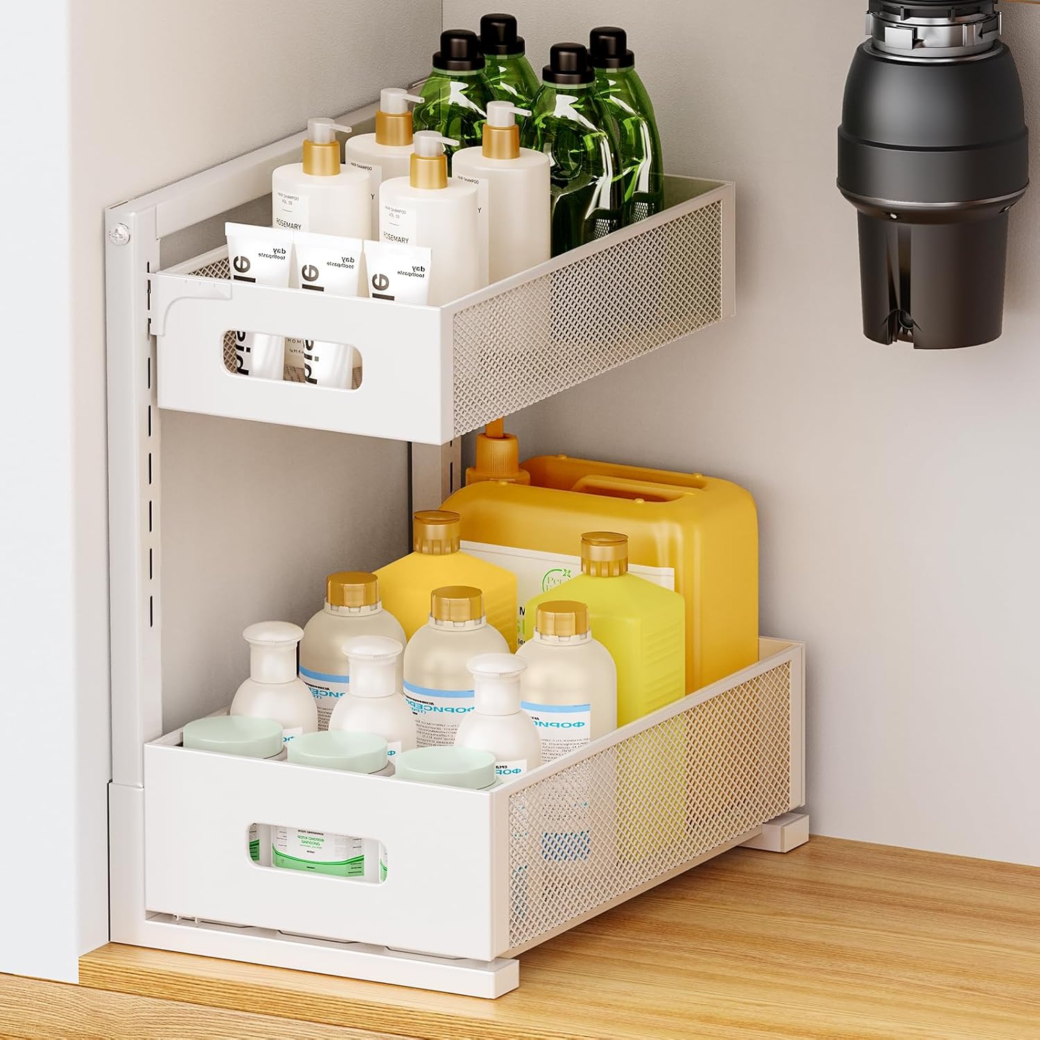Under Sink Organizer 2 Tier with Smooth Sliding Metal Drawer