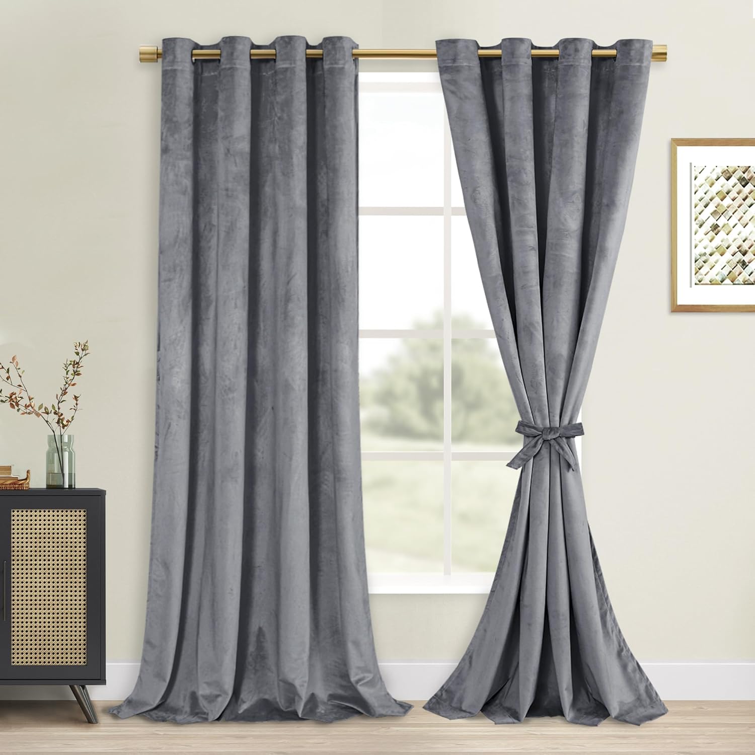 DWCN Grey Velvet Curtains 84 - Thermal Blackout Drapes