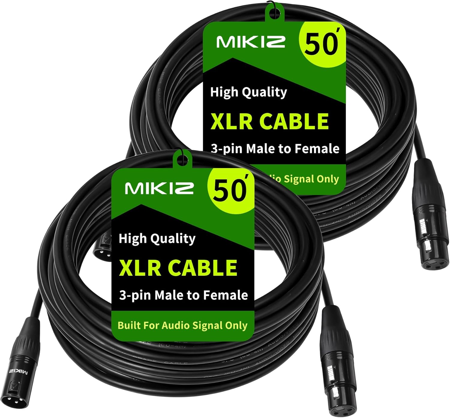 50ft XLR Cables for Microphone - Balanced 3 Pin Male to Female