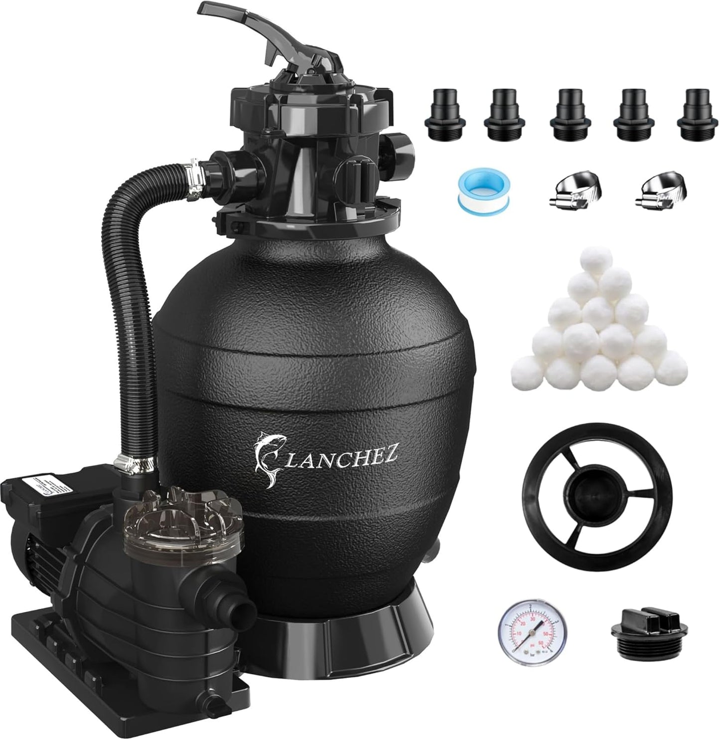 LANCHEZ 13in Sand Filter Pump for Above Ground Pools, 3/4 HP