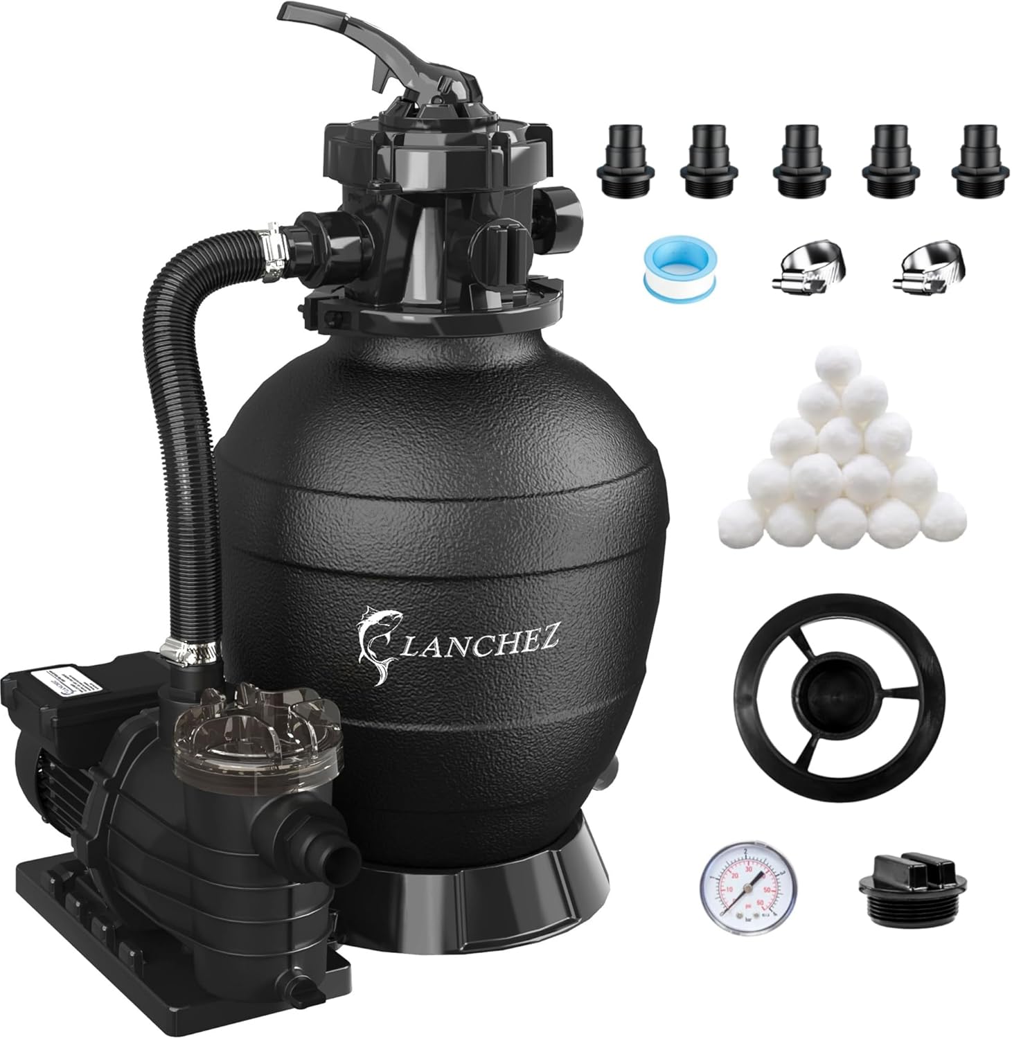 LANCHEZ 13in Sand Filter Pump for Above Ground Pools, 3/4 HP