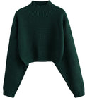 Cropped Turtleneck Sweater Lantern Sleeve Ribbed Knit - Cozy Crop 10