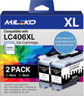 LC406 Ink Cartridges for Brother Printer 2 Pack - High Yield Black