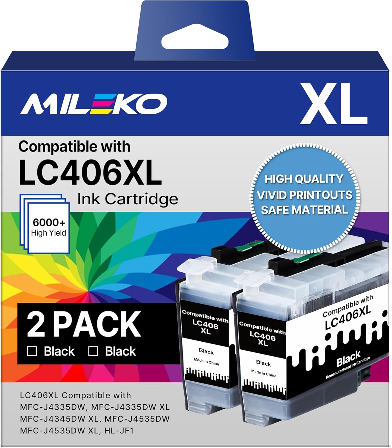 High Yield LC406 Ink Cartridges for Brother Printers, 2 Pack