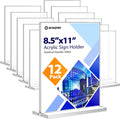 12 Pack Acrylic Sign Holder 8.5 x 11 - Double Sided Clear Display
