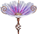 MUMTOP 31 in Glass Birdbath with Metal Stake - Colorful Yard Accent