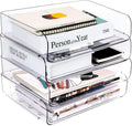 4-Tier PET Paper Trays Stackable Desktop Racks Organizer - Clear
