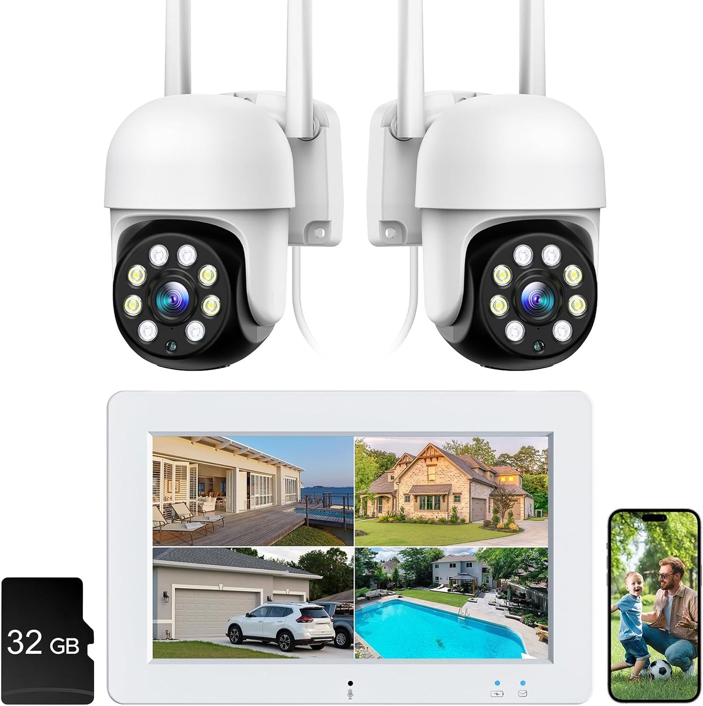 Wireless Security Camera System with 2K Quality & Touchscreen Monitor