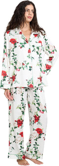 Womens Silk Satin Pajamas Set Button Down 2 Piece Pjs (Style 28RZ)