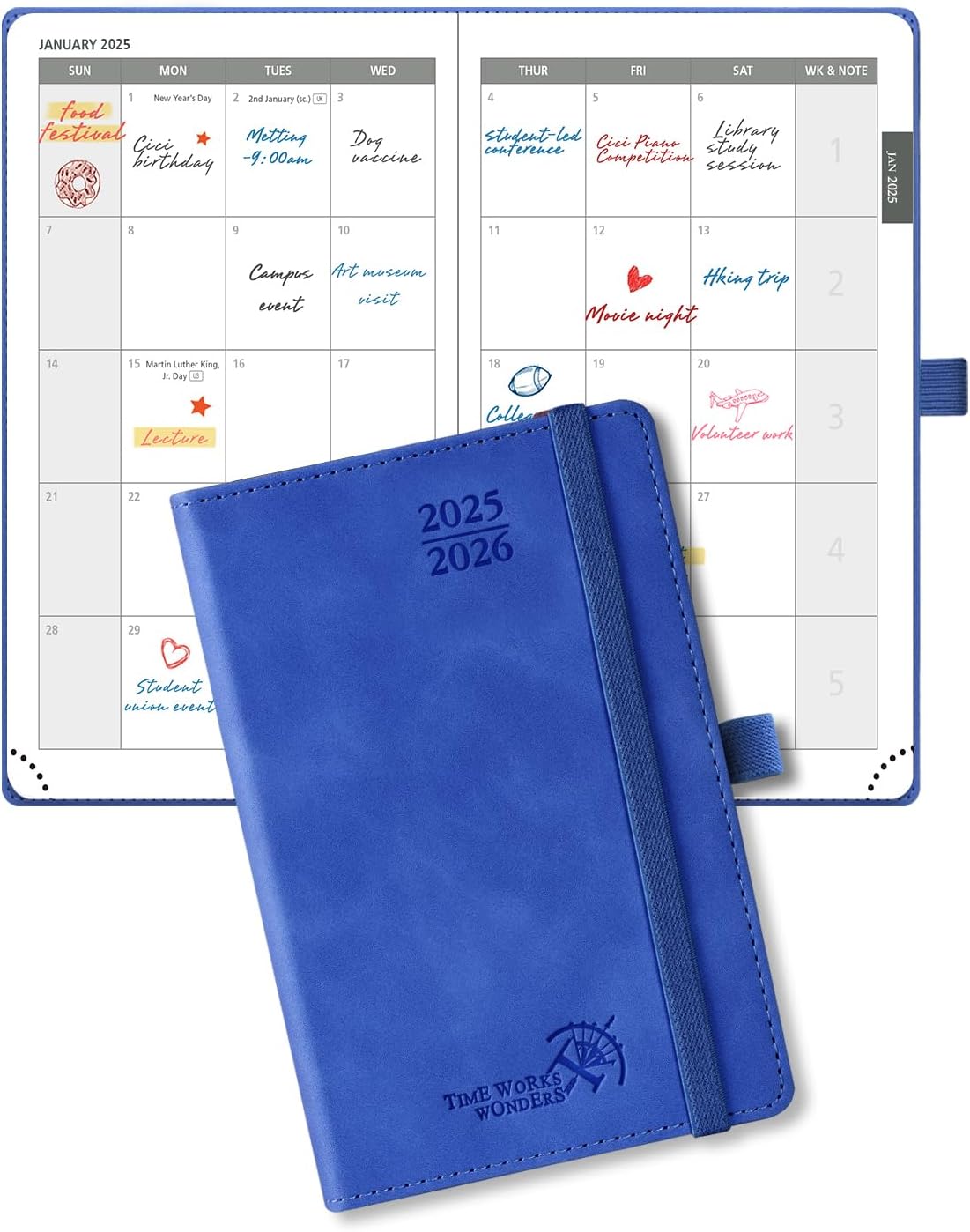 POPRUN 2 Year Pocket Planner 2025-2026 - Thick Paper, Royal Blue