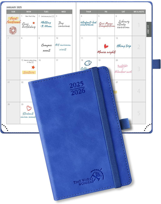 POPRUN 2 Year Pocket Planner 2025-2026 - Thick Paper, Royal Blue