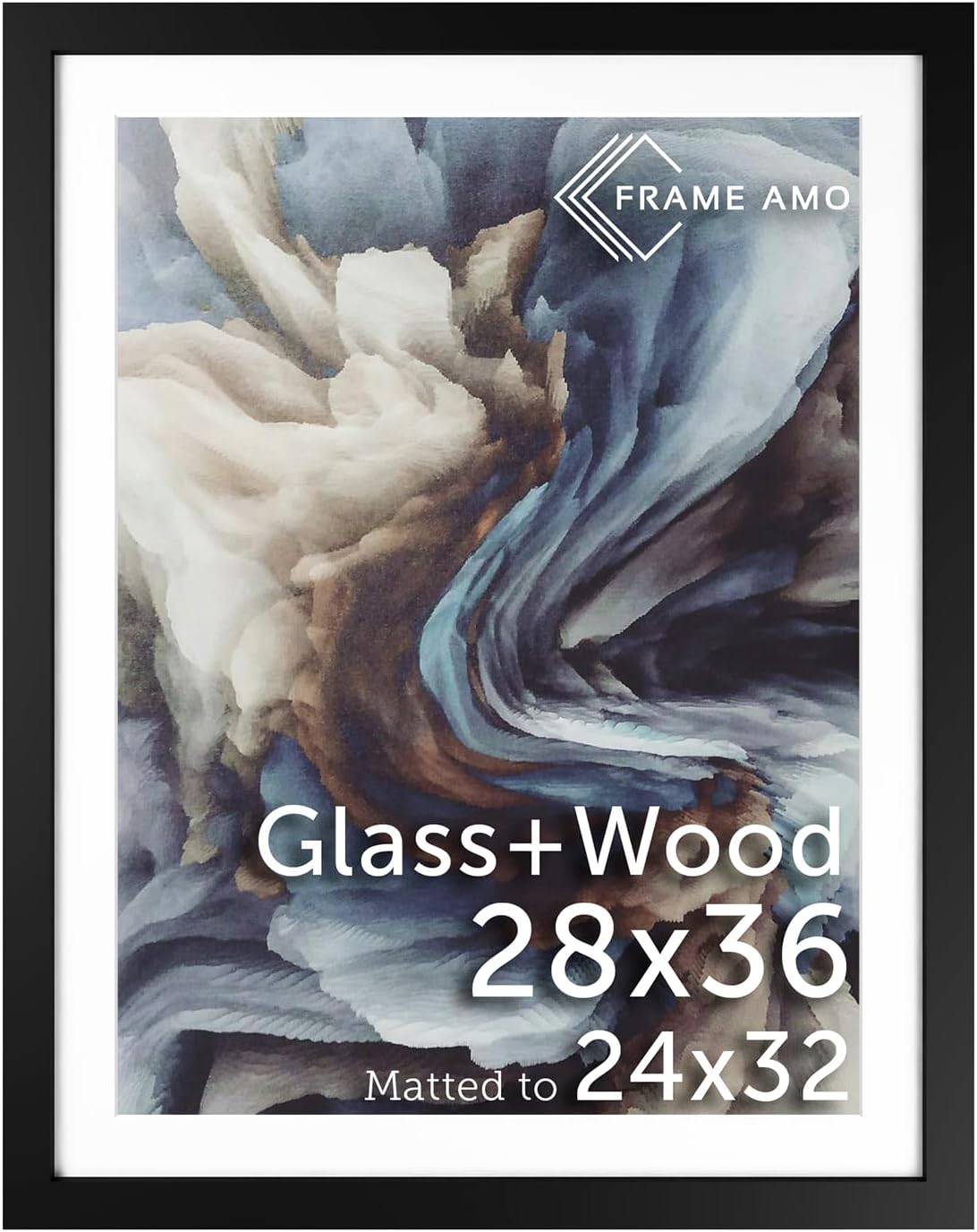 Solid Wood Poster Frame with White Mat for 24x32 Images