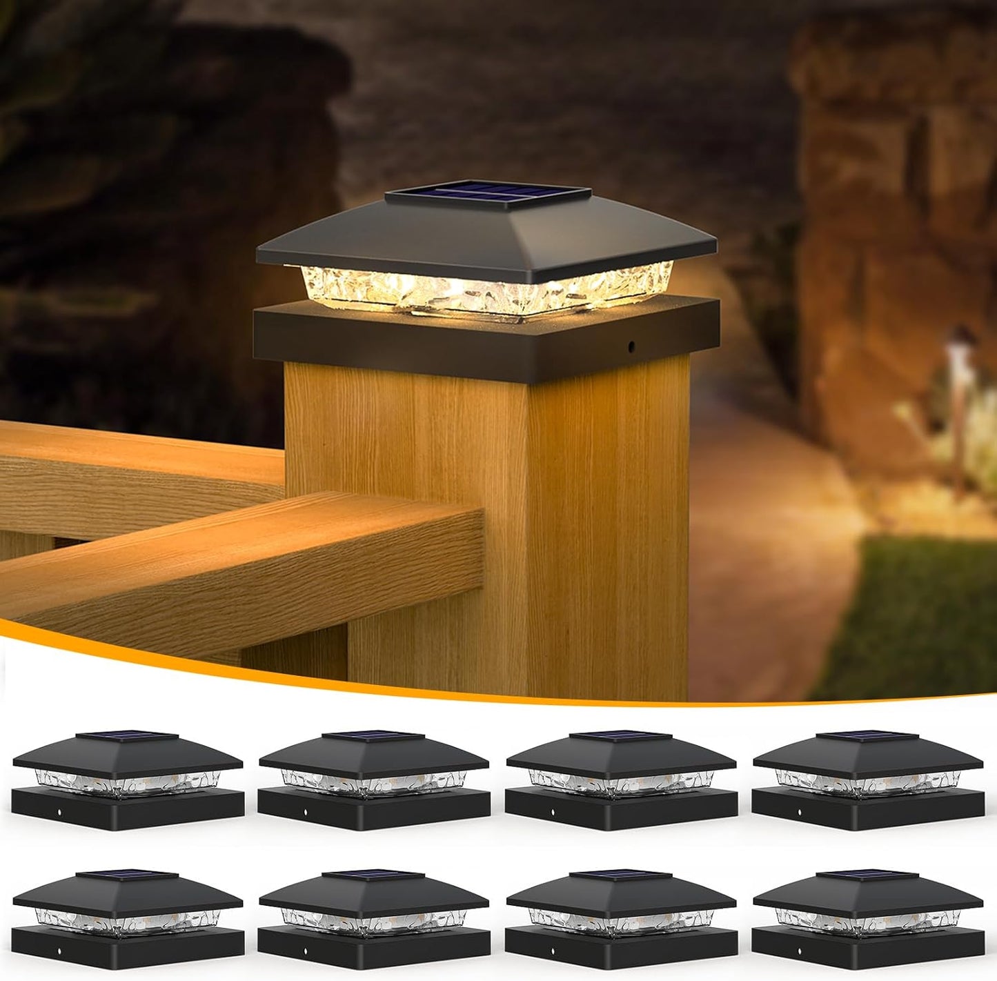 APONUO Solar Post Cap Lights for 4x4 Posts - 8 Pack