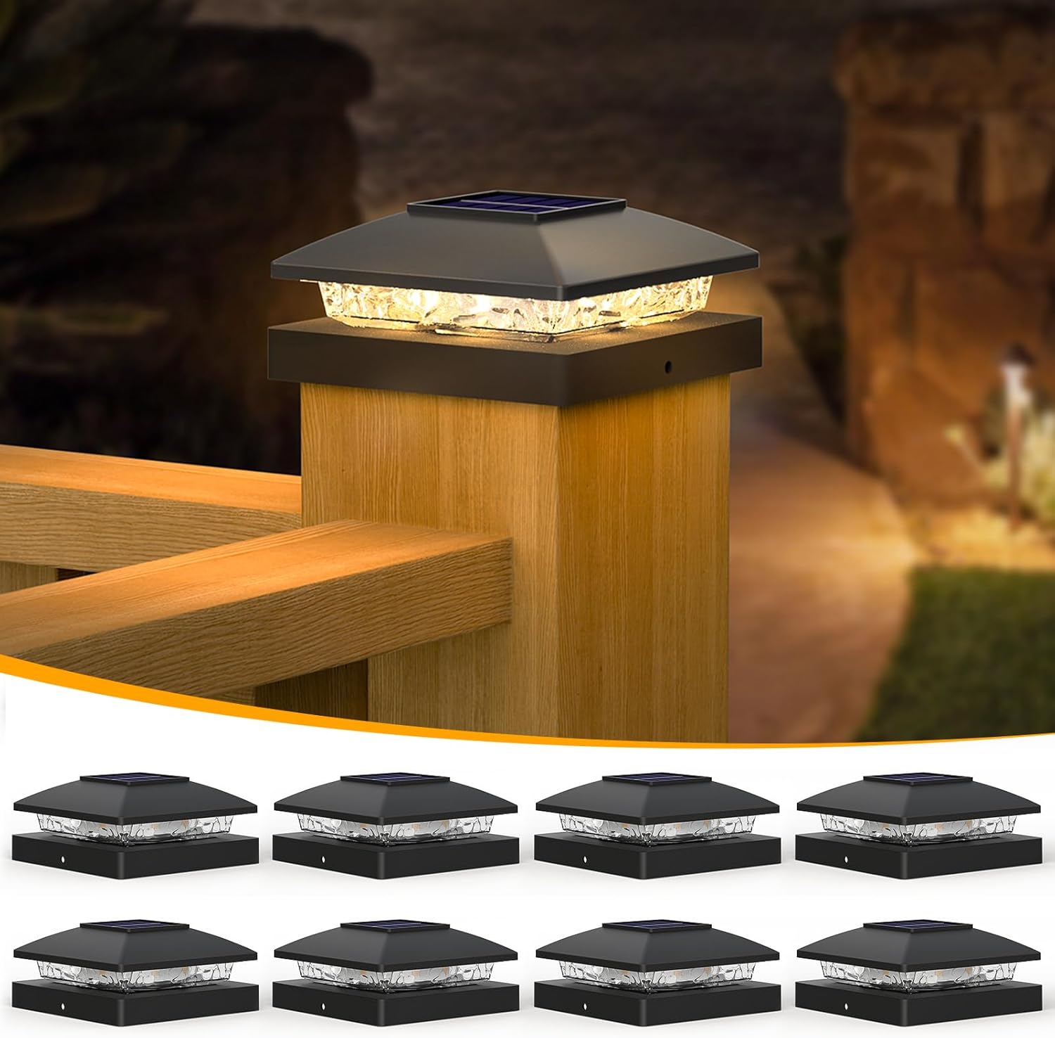 APONUO Solar Post Cap Lights for 4x4 Posts - 8 Pack