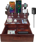 Wood Phone Docking Station with Drawer Nightstand Organizer - Fast