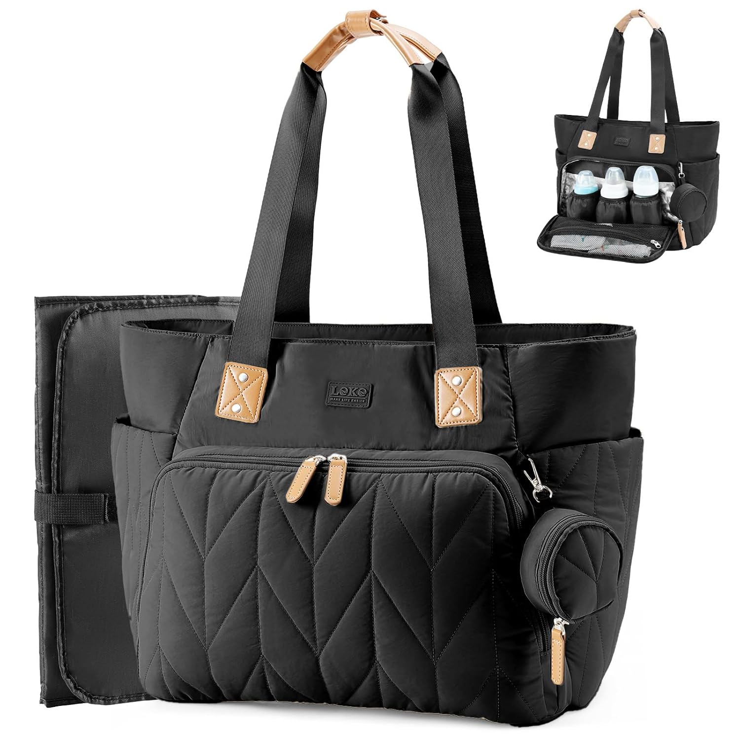 Lekesky Lightweight Puffy Diaper Bag Tote for Parents on the Go