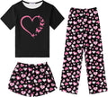 Girls 3-Piece Pajama Set Short Sleeve Summer Sleepwear - Soft Cute PJs