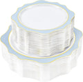 100 PCS White and Blue Disposable Plates for 50 Guests - Elegant