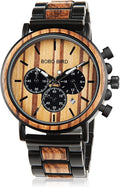 BOBO BIRD Wooden Mens Watches Wood & Stainless Steel Chronograph