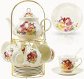 20-Piece Porcelain Tea Set with Golden Rack for Elegant Gatherings
