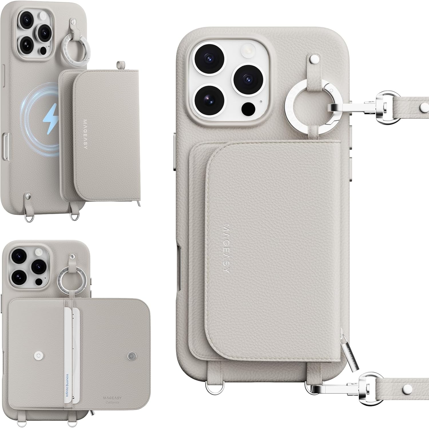MAGEASY iPhone 16 Pro Max Wallet Case with Crossbody Strap