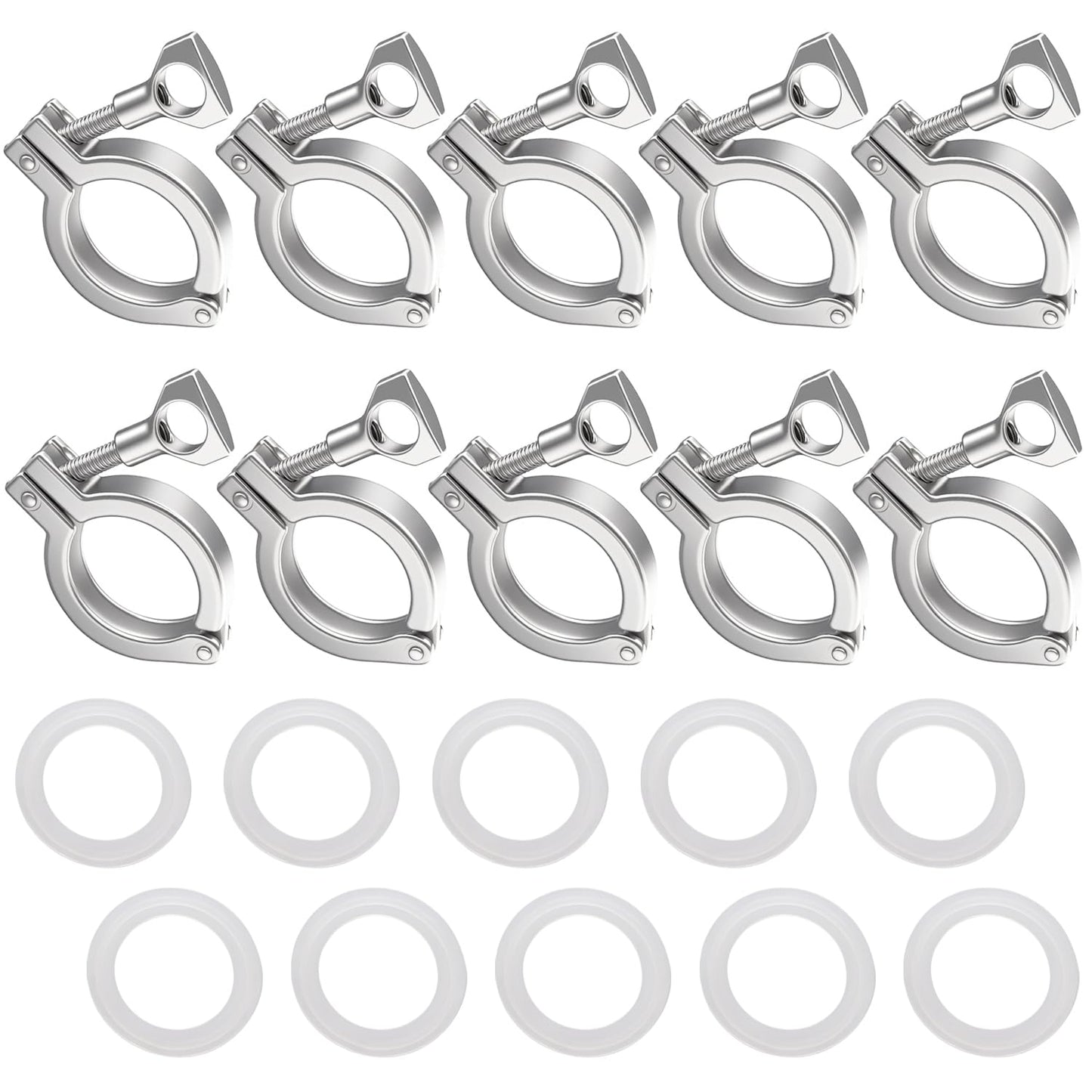 10PCS 1.5in Stainless Steel Tri-clamp with Silicone Gaskets