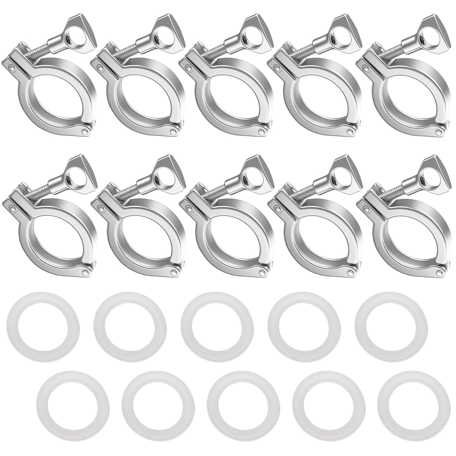 10PCS 1.5in Stainless Steel Tri-clamp with Silicone Gaskets