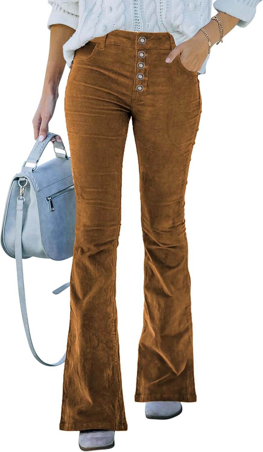 POTILI Corduroy High Waist Flare Pants for Women 5ft