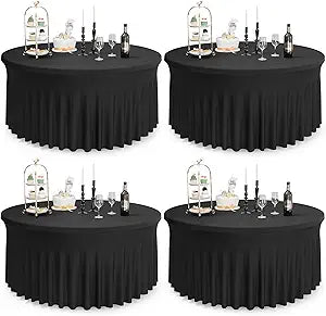 Elegant 4 Pack Black 4ft Spandex Round Tablecloths for Events