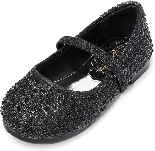 DREAM PAIRS Girls Mary Jane Rhinestone Studded Ballet Flats