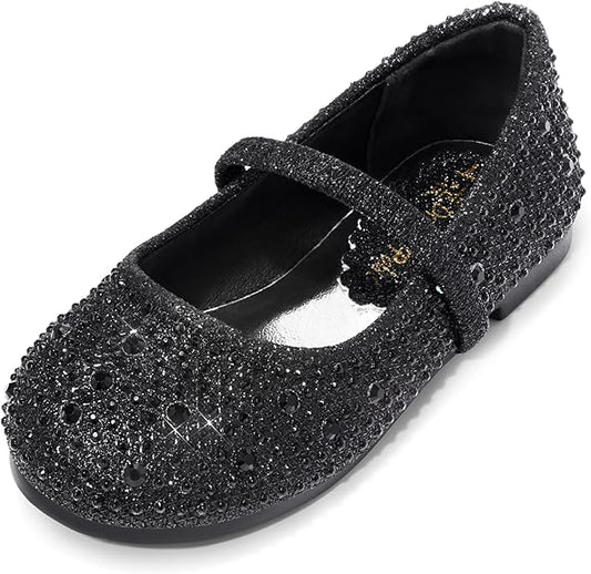 DREAM PAIRS Girls Mary Jane Rhinestone Studded Ballet Flats